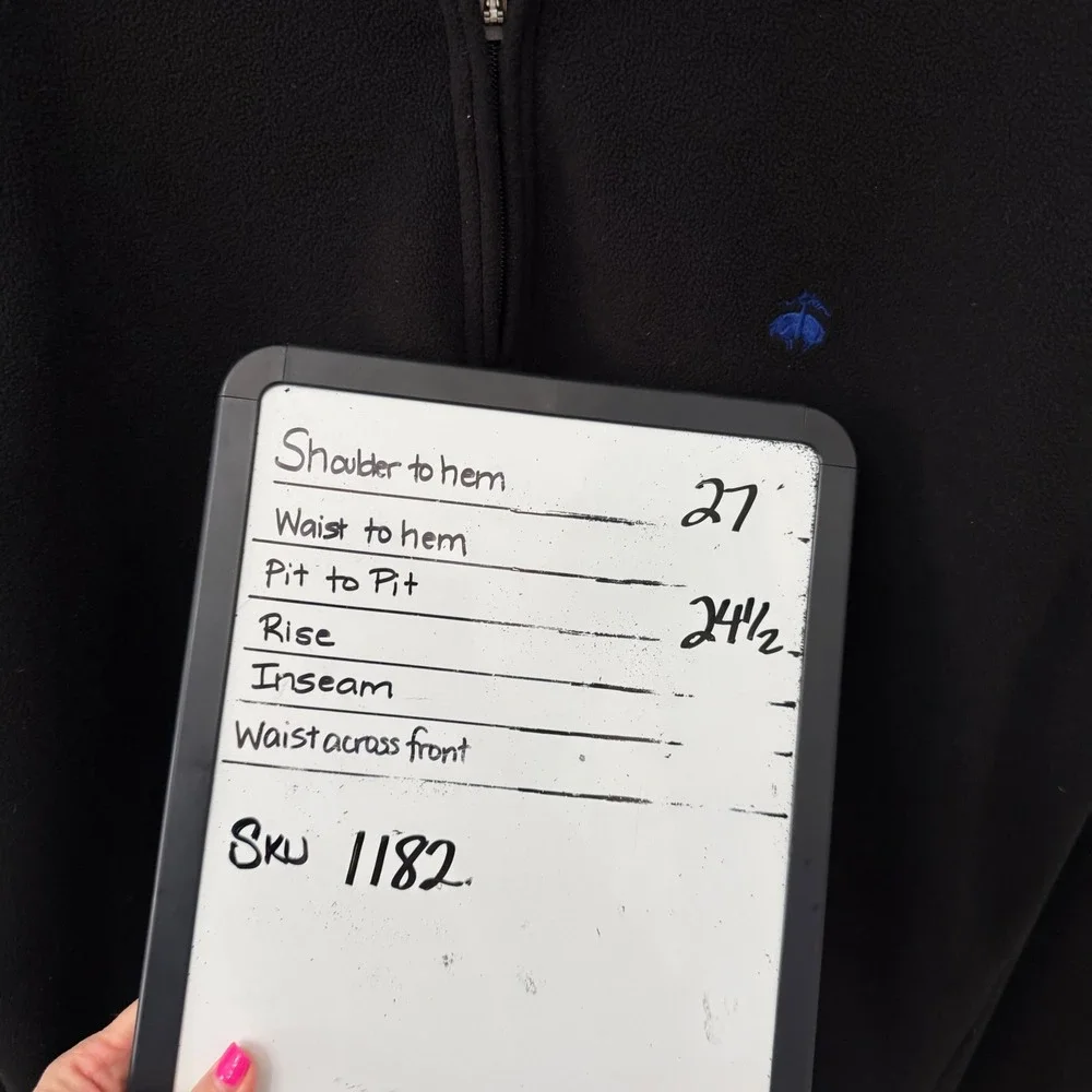 Brooks Brothers 346 Fleece Quarter‎ Zip Pullover Large Black Blue Logo